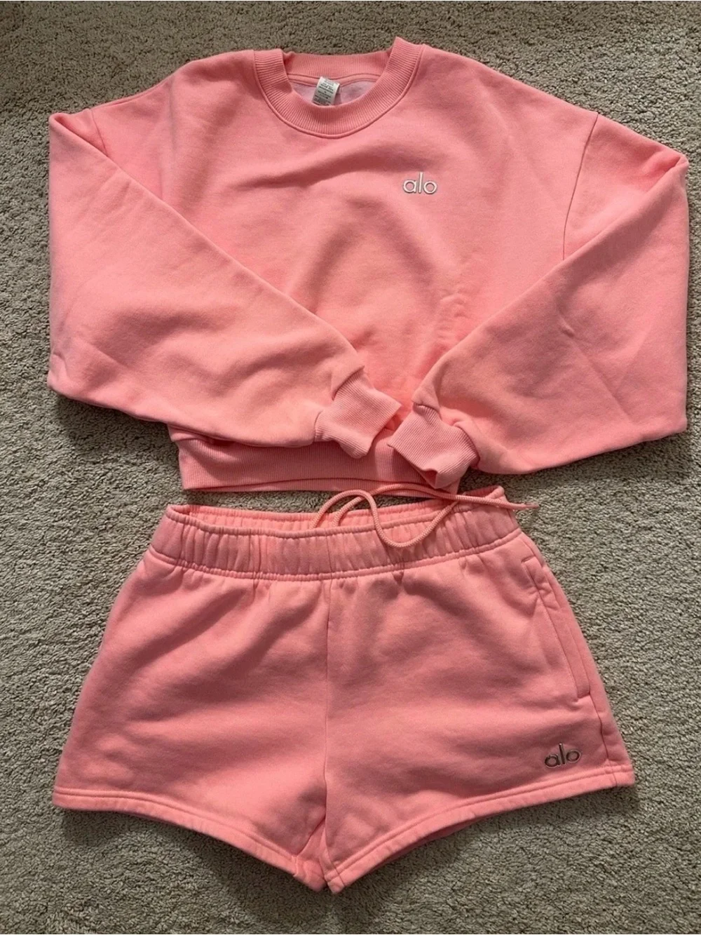 ALO Yoga Coral Pink Athletic Shorts Set